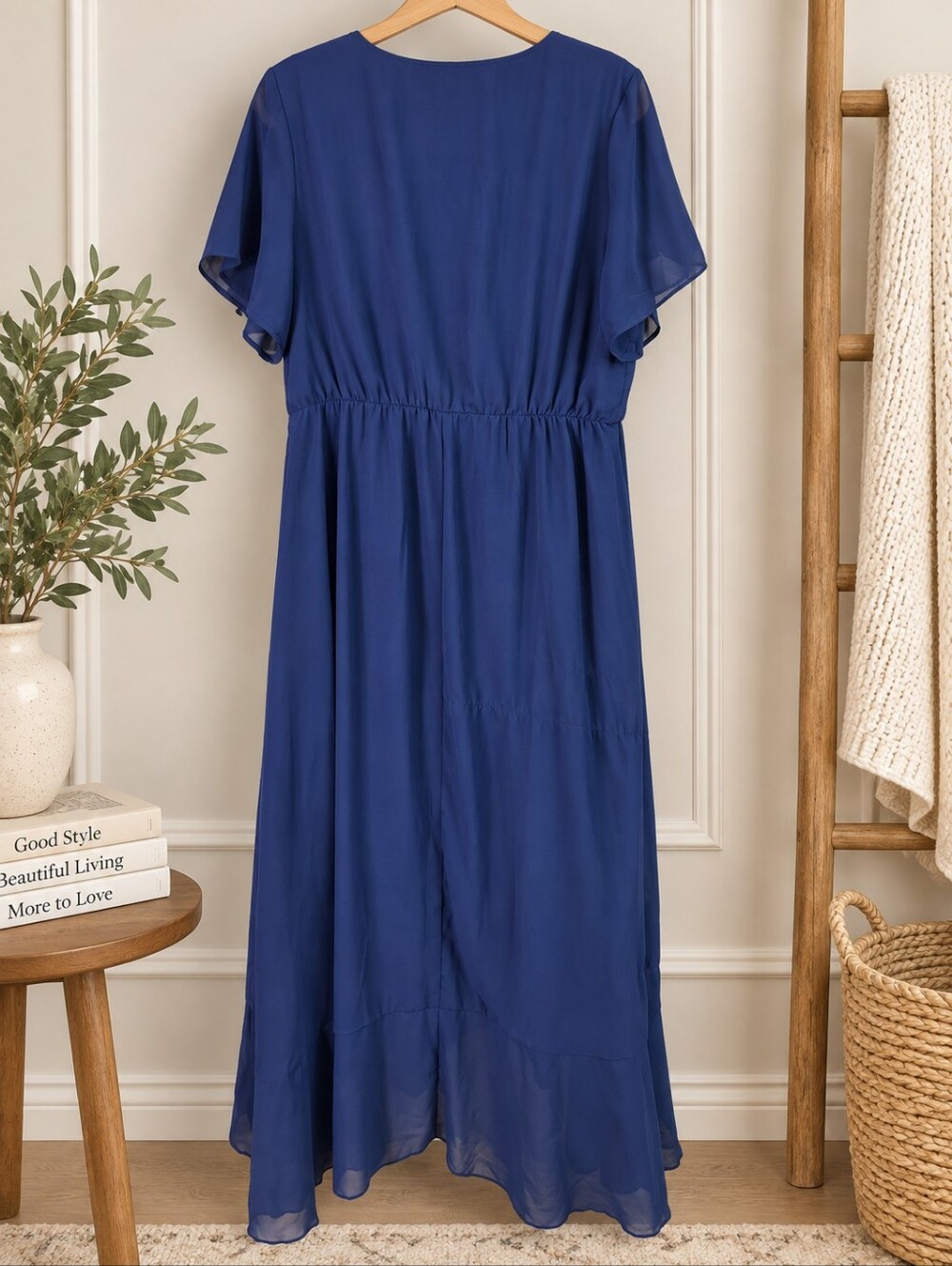 BloomChic NWT Size 12 Navy Blue Ruffle Wrap Maxi Dress Wedding Guest - Picture 3 of 5